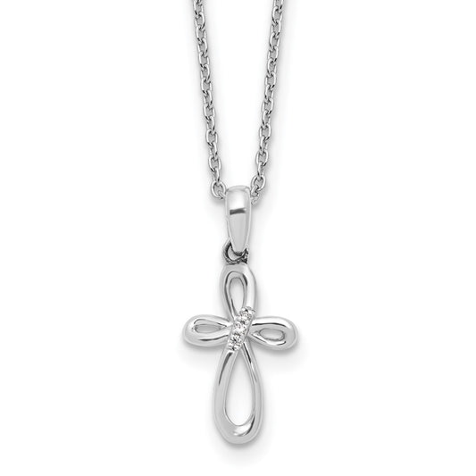 Sterling Silver Fancy Diamond Cross Necklace 18"