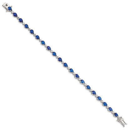 925 Sterling Silver Rhodium-plated Blue and Clear Cubic Zirconia Bracelet 7 inch