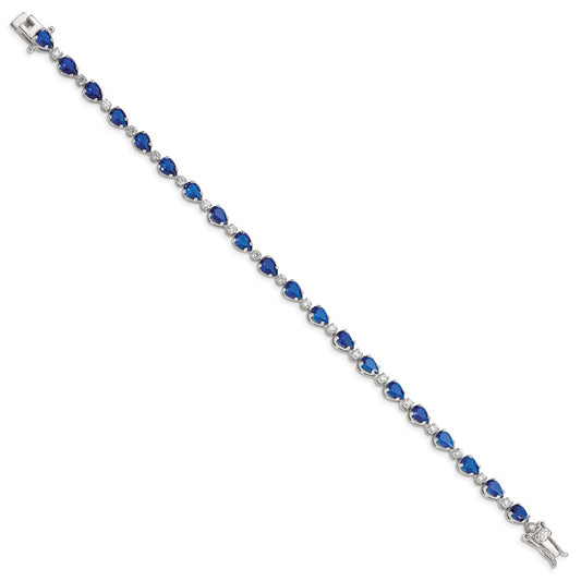 925 Sterling Silver Rhodium-plated Blue and Clear Cubic Zirconia Bracelet 7 inch