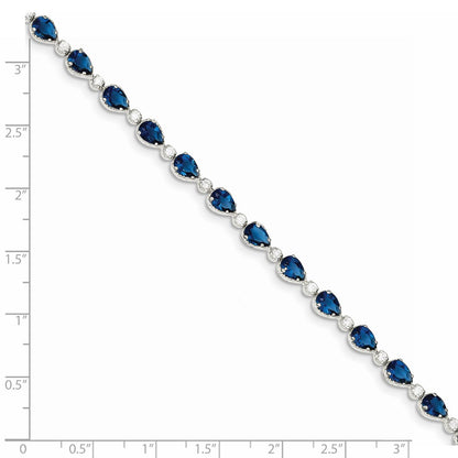 925 Sterling Silver Rhodium-plated Blue and Clear Cubic Zirconia Bracelet 7 inch