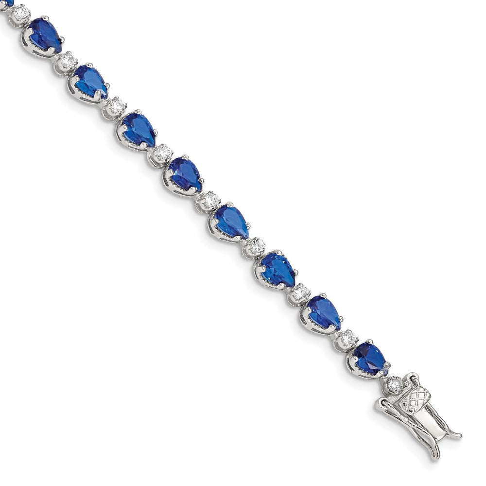 925 Sterling Silver Rhodium-plated Blue and Clear Cubic Zirconia Bracelet 7 inch