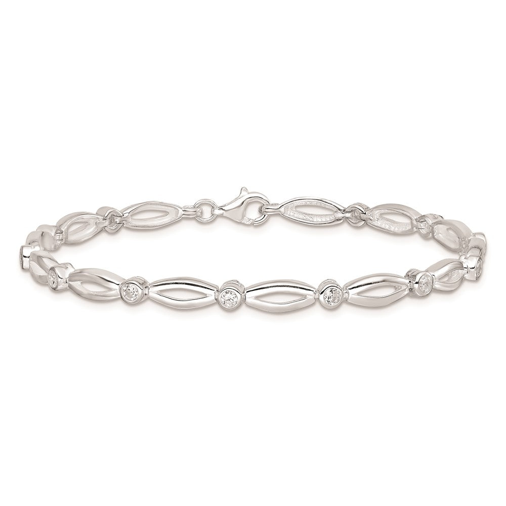 925 Sterling Silver Rhodium-plated Polished Fancy Cubic Zirconia Bracelet 7 inch