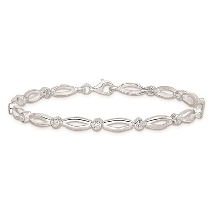 925 Sterling Silver Rhodium-plated Polished Fancy Cubic Zirconia Bracelet 7 inch