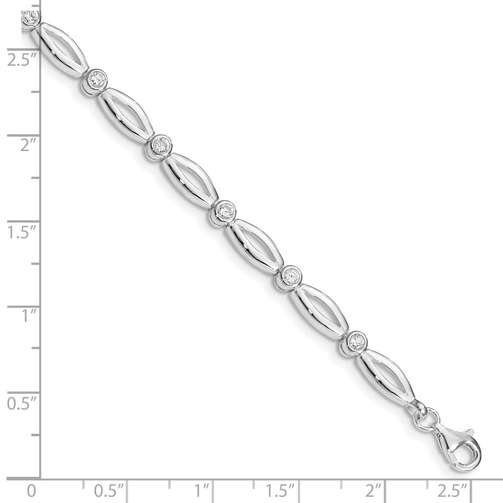 925 Sterling Silver Rhodium-plated Polished Fancy Cubic Zirconia Bracelet 7 inch