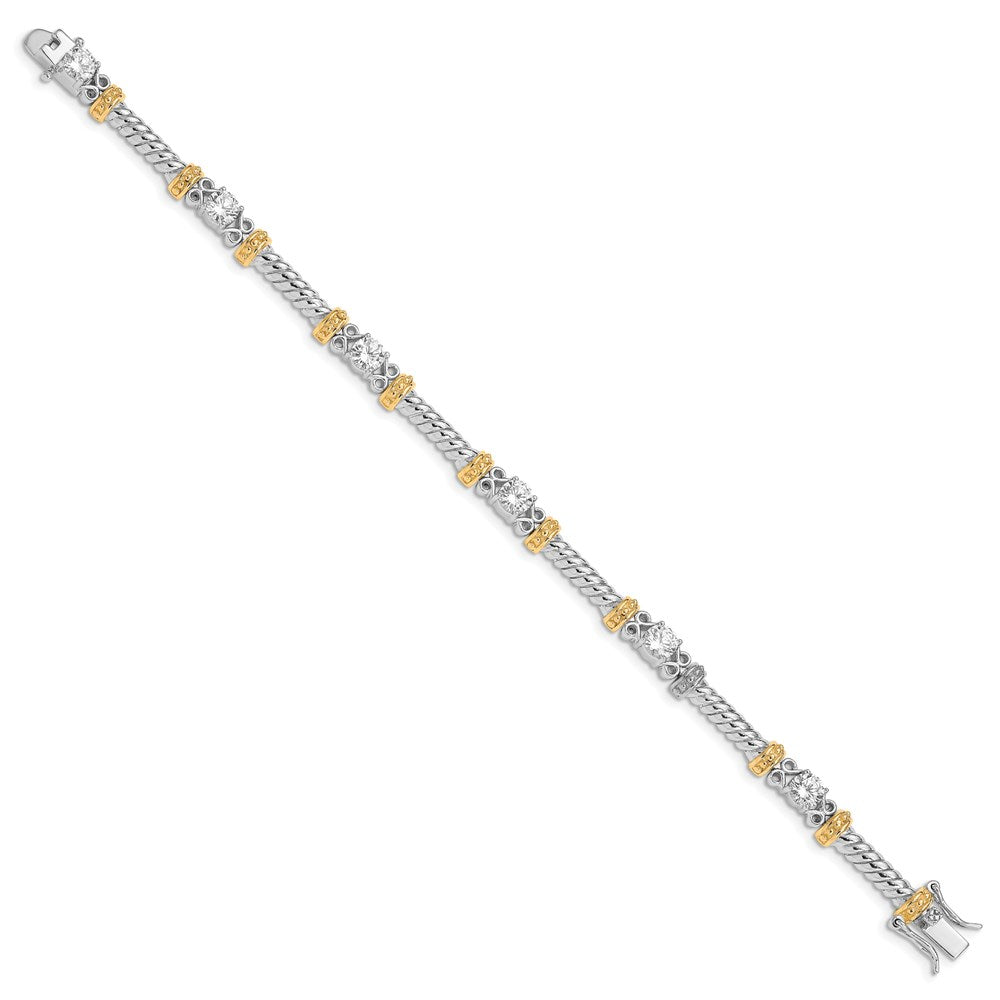 925 Sterling Silver Rhodium-plated and Vermeil Cubic Zirconia Bracelet 7 inch