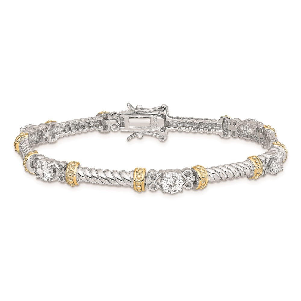 925 Sterling Silver Rhodium-plated and Vermeil Cubic Zirconia Bracelet 7 inch