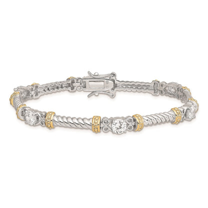 925 Sterling Silver Rhodium-plated and Vermeil Cubic Zirconia Bracelet 7 inch
