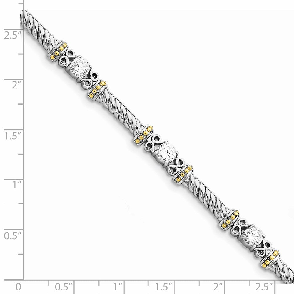 925 Sterling Silver Rhodium-plated and Vermeil Cubic Zirconia Bracelet 7 inch