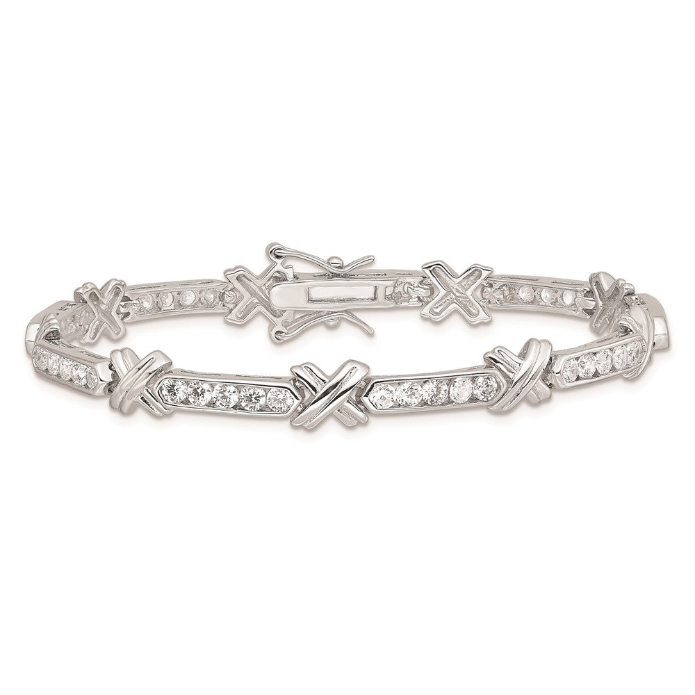 925 Sterling Silver Rhodium-plated Cubic Zirconia -X- Bracelet 7 inch
