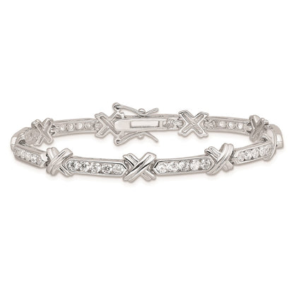 925 Sterling Silver Rhodium-plated Cubic Zirconia -X- Bracelet 7 inch
