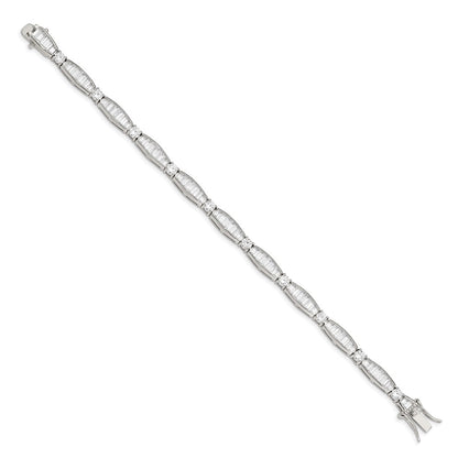 925 Sterling Silver Rhodium-plated Baguette and Round Cubic Zirconia Bracelet 7 inch