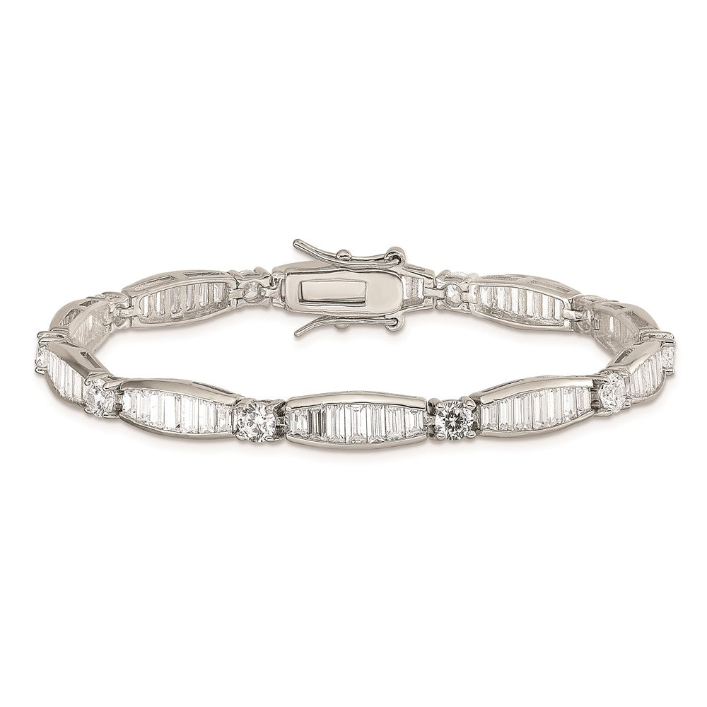 925 Sterling Silver Rhodium-plated Baguette and Round Cubic Zirconia Bracelet 7 inch