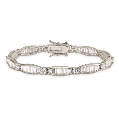 925 Sterling Silver Rhodium-plated Baguette and Round Cubic Zirconia Bracelet 7 inch