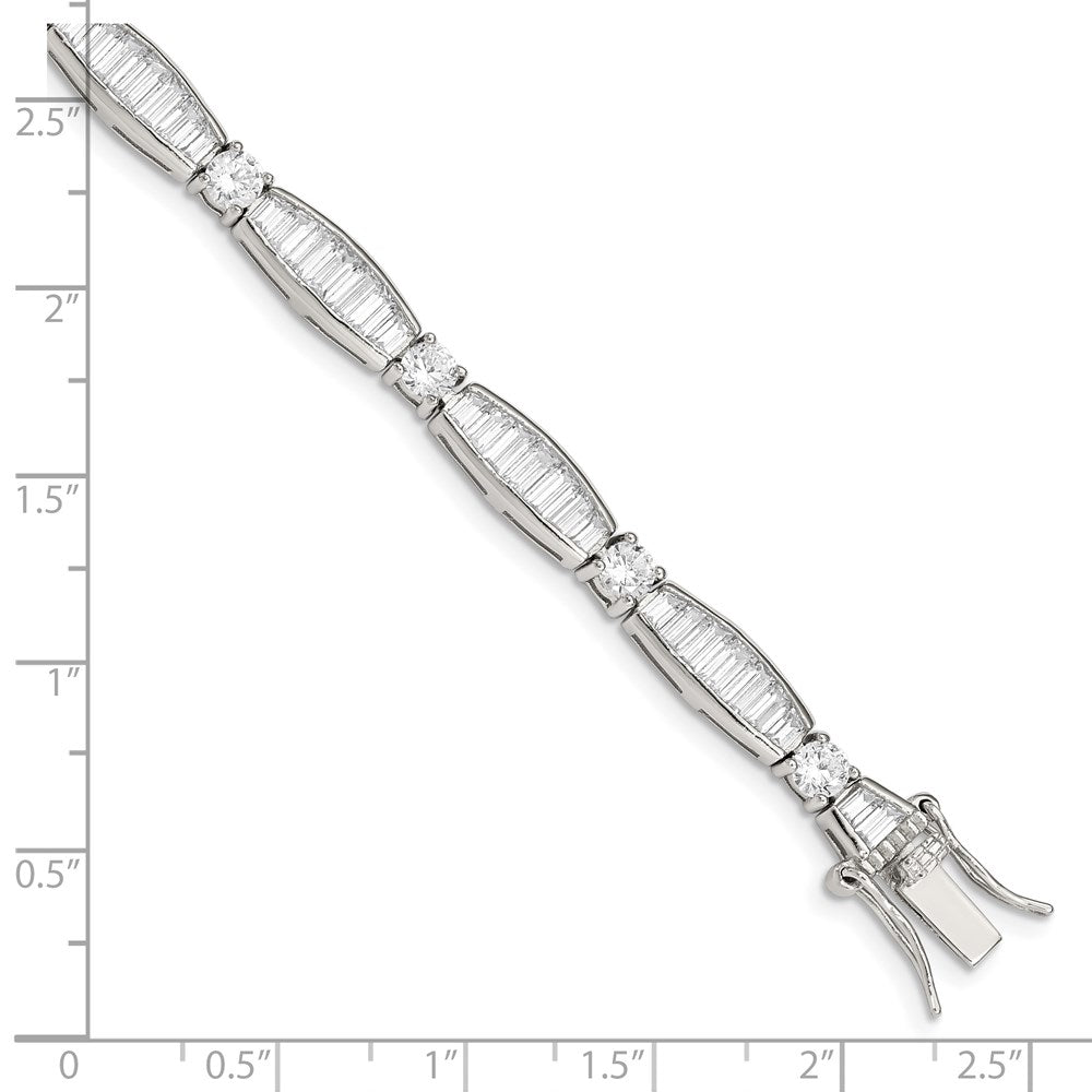 925 Sterling Silver Rhodium-plated Baguette and Round Cubic Zirconia Bracelet 7 inch