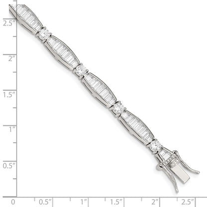 925 Sterling Silver Rhodium-plated Baguette and Round Cubic Zirconia Bracelet 7 inch