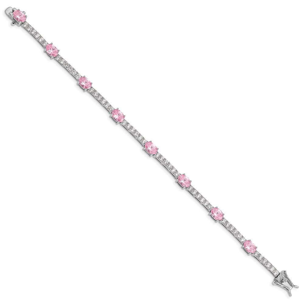 925 Sterling Silver Rhodium-plated Pink and Clear Cubic Zirconia Bangle Bracelet 7 inch