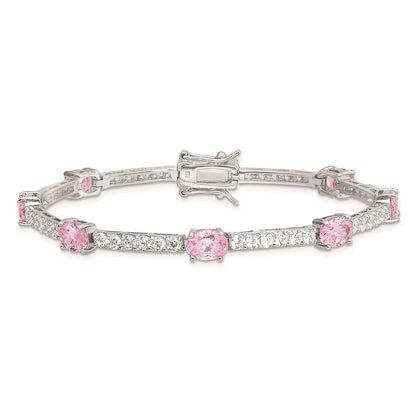 925 Sterling Silver Rhodium-plated Pink and Clear Cubic Zirconia Bangle Bracelet 7 inch