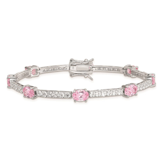 925 Sterling Silver Rhodium-plated Pink and Clear Cubic Zirconia Bangle Bracelet 7 inch