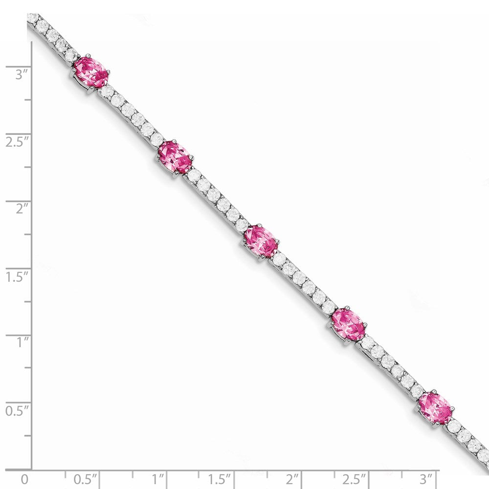 925 Sterling Silver Rhodium-plated Pink and Clear Cubic Zirconia Bangle Bracelet 7 inch