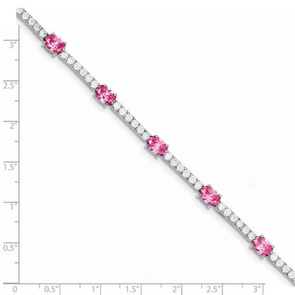 925 Sterling Silver Rhodium-plated Pink and Clear Cubic Zirconia Bangle Bracelet 7 inch