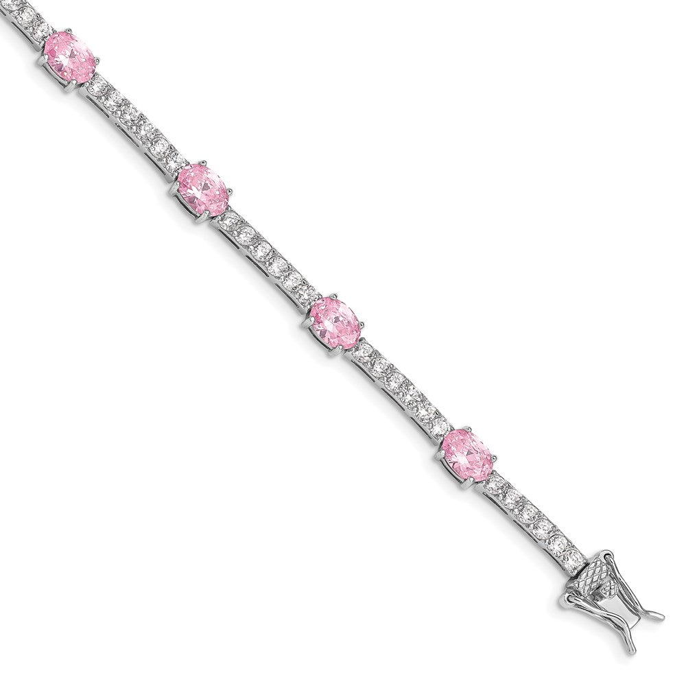925 Sterling Silver Rhodium-plated Pink and Clear Cubic Zirconia Bangle Bracelet 7 inch