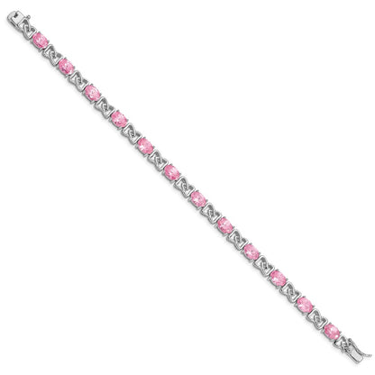 925 Sterling Silver Rhodium-plated Pink Cubic Zirconia Bracelet 7 inch