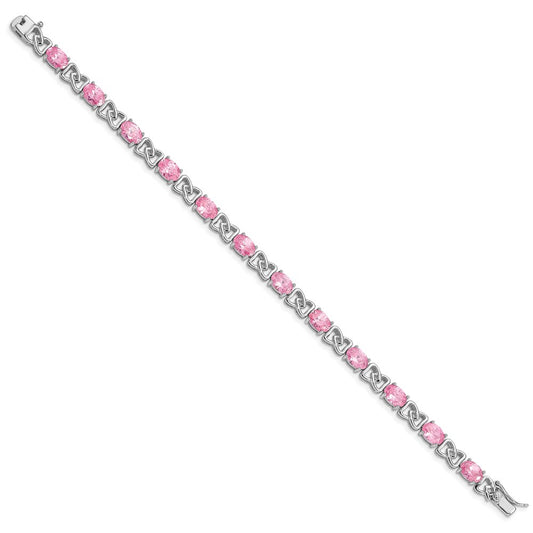 925 Sterling Silver Rhodium-plated Pink Cubic Zirconia Bracelet 7 inch