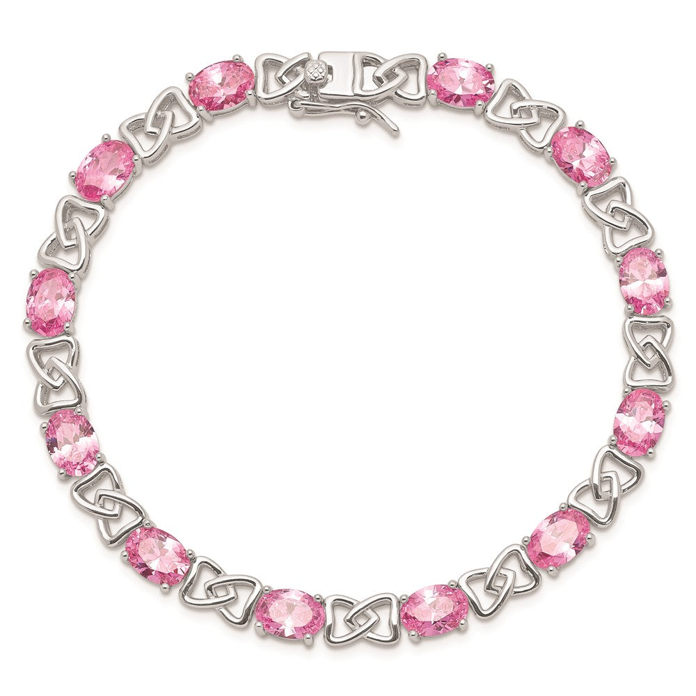 925 Sterling Silver Rhodium-plated Pink Cubic Zirconia Bracelet 7 inch