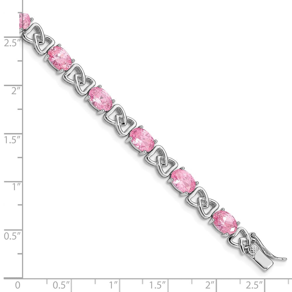 925 Sterling Silver Rhodium-plated Pink Cubic Zirconia Bracelet 7 inch