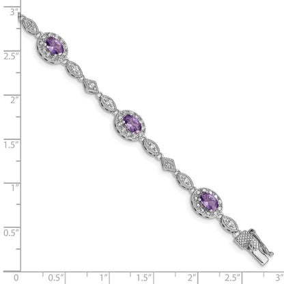 925 Sterling Silver Rhodium-plated Purple and Clear Cubic Zirconia Bracelet 7 inch
