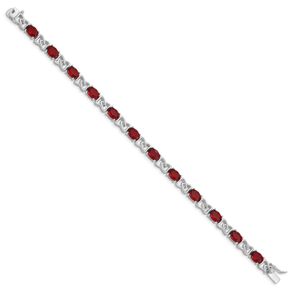925 Sterling Silver Rhodium Plated Red Cubic Zirconia Bracelet 7 inch
