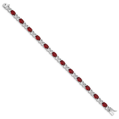 925 Sterling Silver Rhodium Plated Red Cubic Zirconia Bracelet 7 inch
