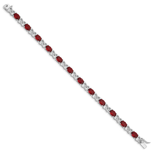 925 Sterling Silver Rhodium Plated Red Cubic Zirconia Bracelet 7 inch