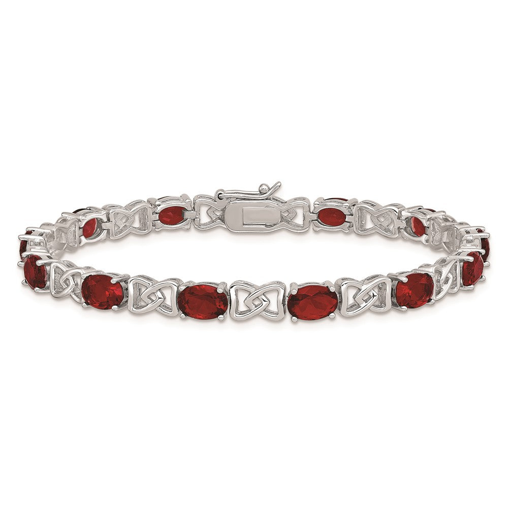 925 Sterling Silver Rhodium Plated Red Cubic Zirconia Bracelet 7 inch