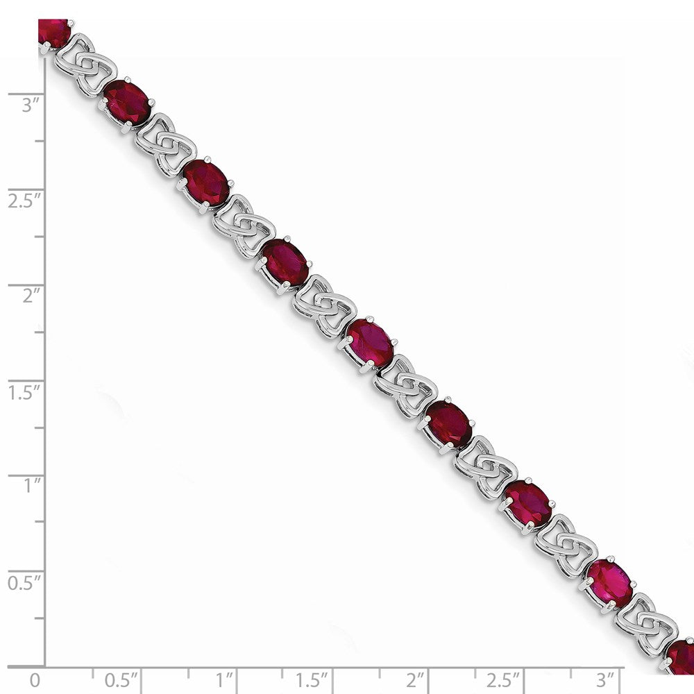 925 Sterling Silver Rhodium Plated Red Cubic Zirconia Bracelet 7 inch