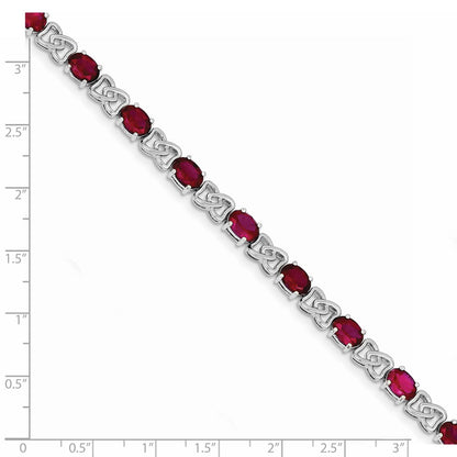 925 Sterling Silver Rhodium Plated Red Cubic Zirconia Bracelet 7 inch