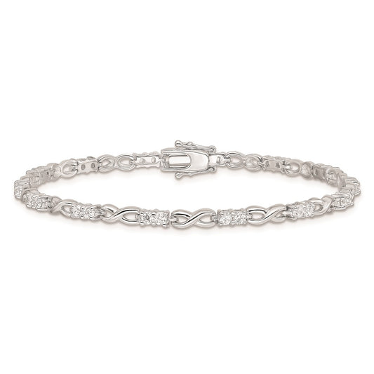925 Sterling Silver Rhodium-plated Cubic Zirconia Infinity Bangle Bracelet 7.5 inch