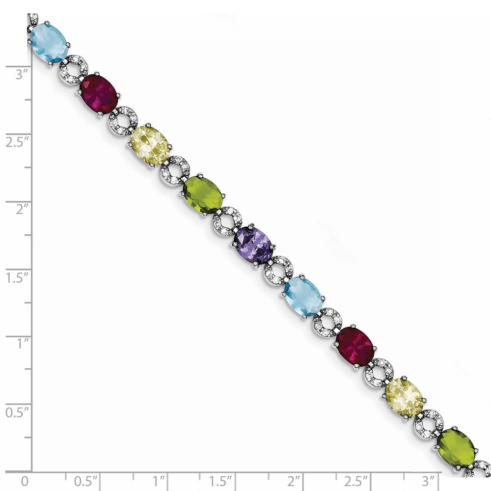 925 Sterling Silver 7mm Rhodium-plated Multicolor Cubic Zirconia Bracelet 7 inch