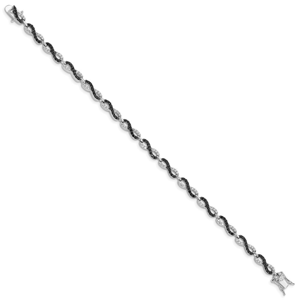 925 Sterling Silver Rhodium-plated Black/White Cubic Zirconia Infinity Bracelet 7.5 inch