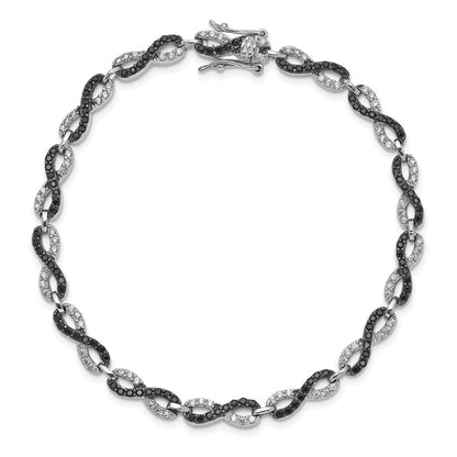 925 Sterling Silver Rhodium-plated Black/White Cubic Zirconia Infinity Bracelet 7.5 inch