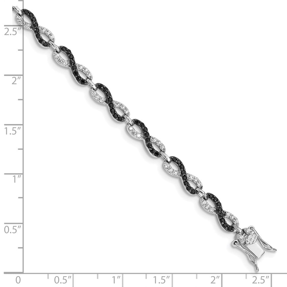 925 Sterling Silver Rhodium-plated Black/White Cubic Zirconia Infinity Bracelet 7.5 inch