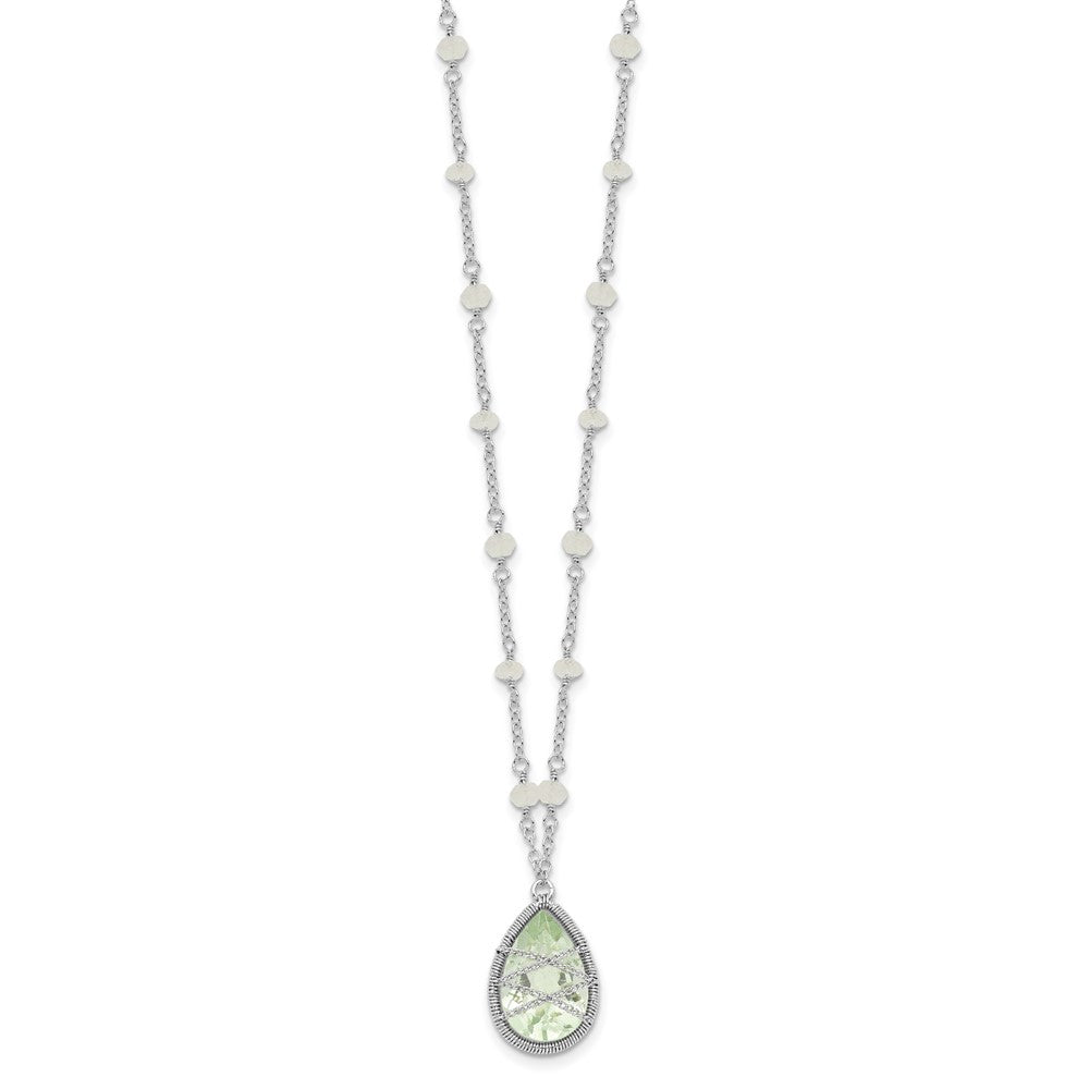 Sterling Silver Rhodium Green Quartz & Rnbow Moonstone Necklace 18"