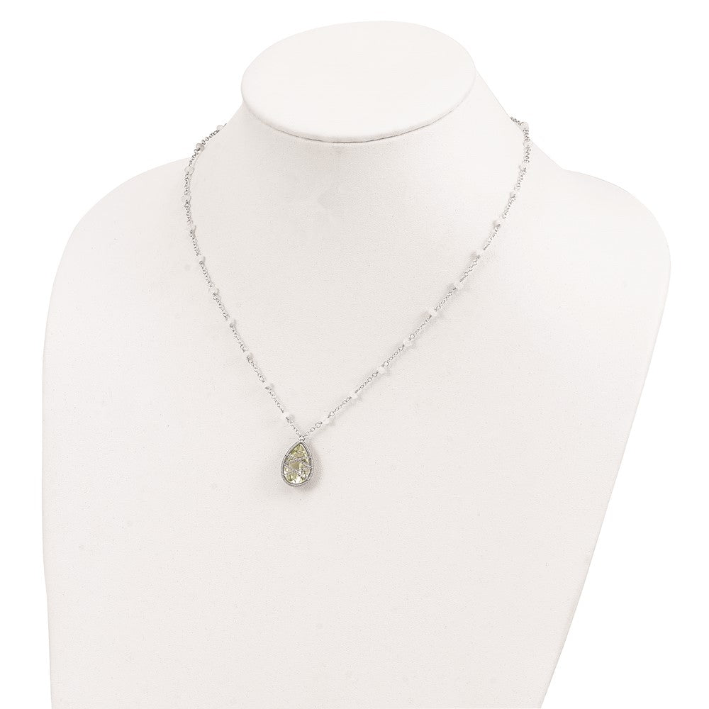 Sterling Silver Rhodium Green Quartz & Rnbow Moonstone Necklace 18"