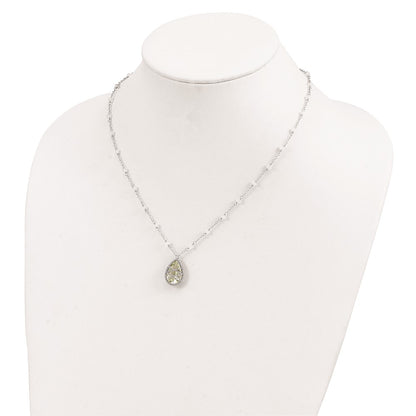 Sterling Silver Rhodium Green Quartz & Rnbow Moonstone Necklace 18"