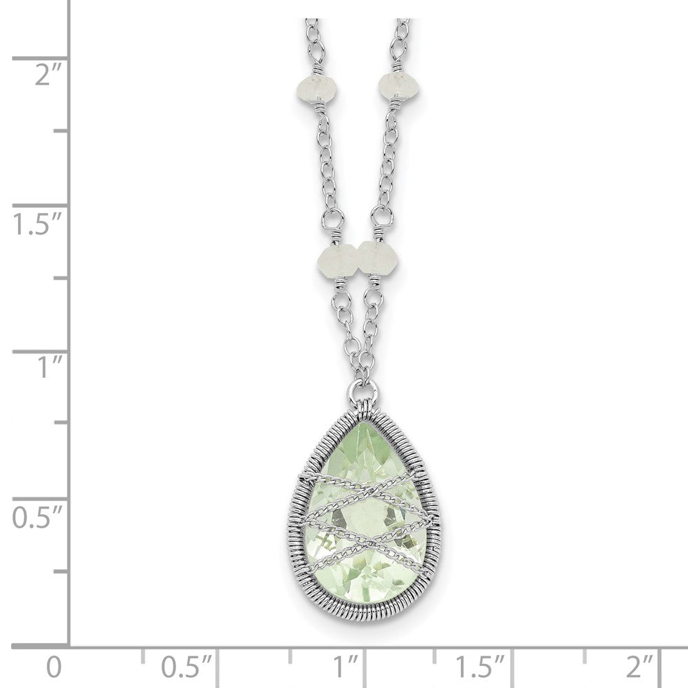 Sterling Silver Rhodium Green Quartz & Rnbow Moonstone Necklace 18"