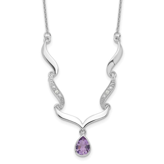 925 Sterling Silver Gemstone & White Topaz Pendant Necklace 18"