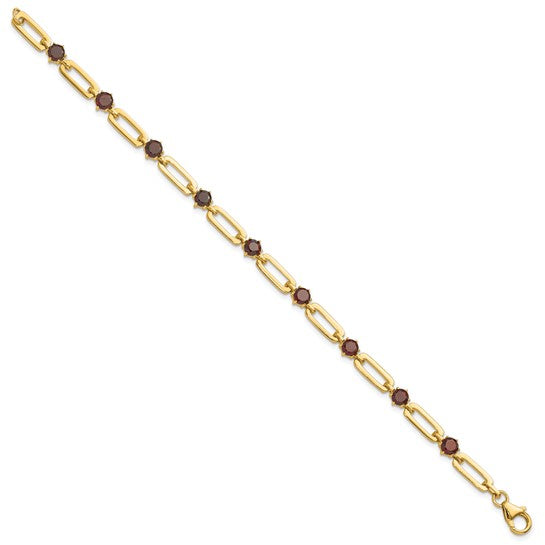Sterling Silver Gold-tone 5mm Garnet Paperclip Chain Bracelet 7.5"