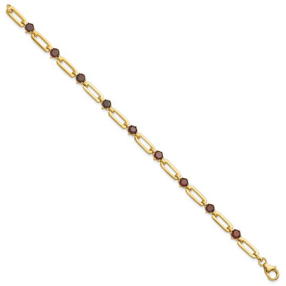 Sterling Silver Gold-tone 5mm Garnet Paperclip Chain Bracelet 7.5"