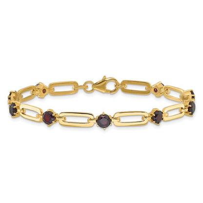 Sterling Silver Gold-tone 5mm Garnet Paperclip Chain Bracelet 7.5"