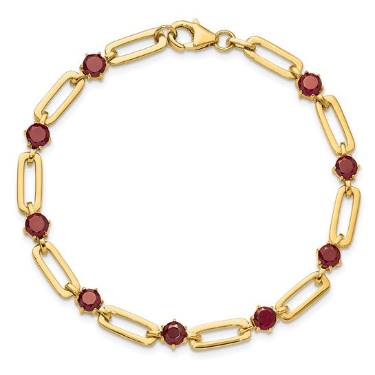 Sterling Silver Gold-tone 5mm Garnet Paperclip Chain Bracelet 7.5"